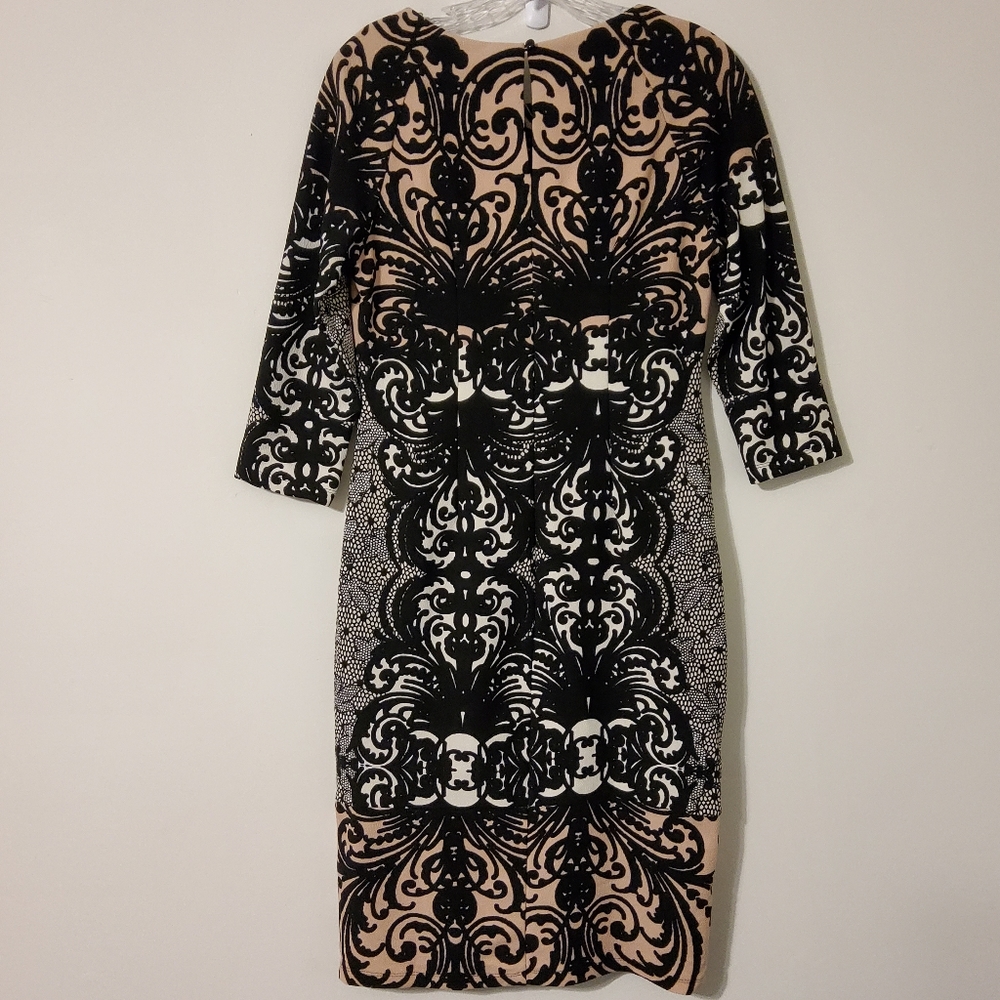 NWT! Rabbit Rabbit Rabbit Design Damask Print 3/4 Sleeve Sheath Dress Size 4 - Picture 7 of 10